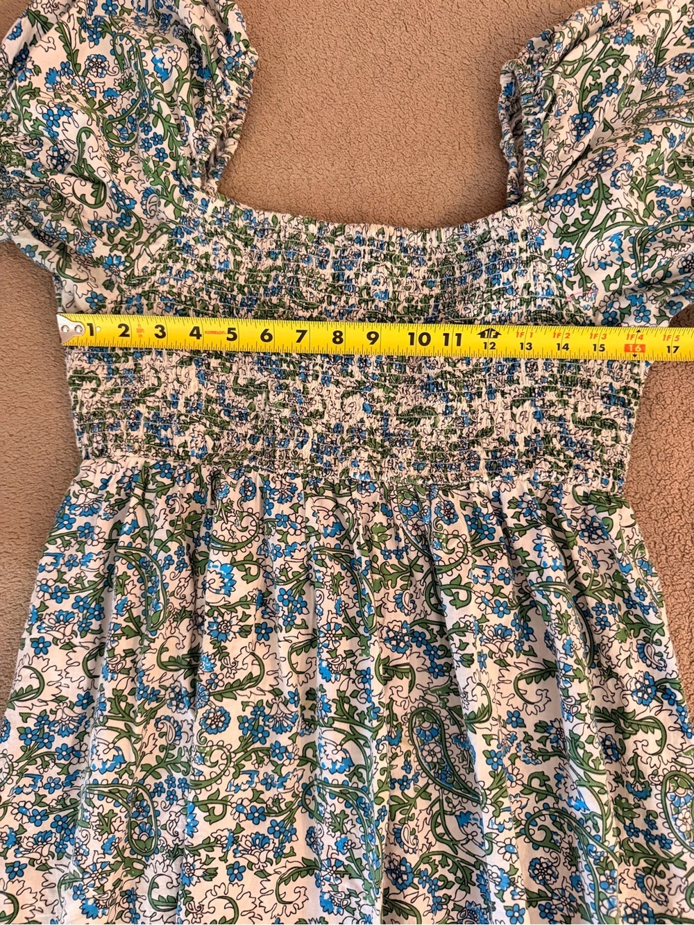 Floral Smocked Mini Dress in Blue, White & Green - Picture 7 of 11